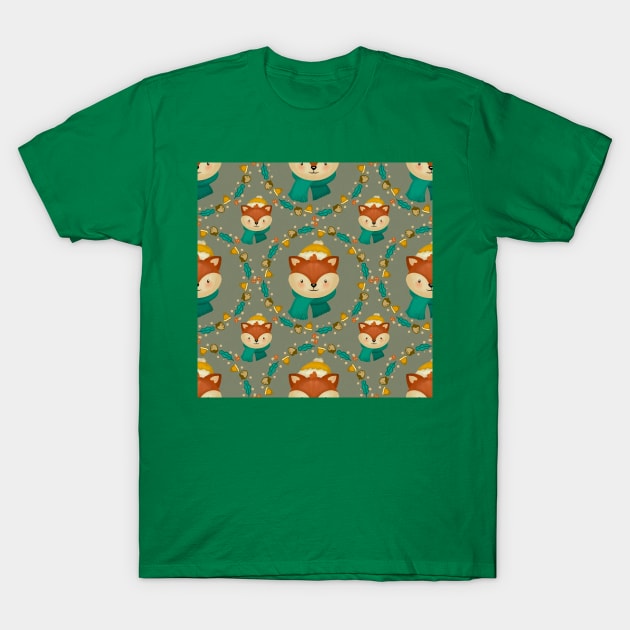 Merry Foxmas Wreath Pattern T-Shirt by i am Cuta